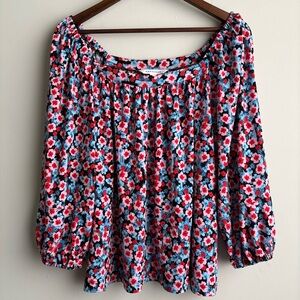 POPSUGAR Floral Peasant Blouse XL Long Sleeve Boho Top